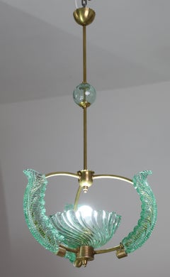 Extra Rare Green Acquamarine Art Deco Barovier e Toso Chandelier, 1940