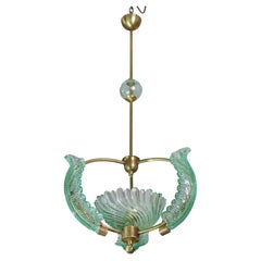 Extra Rare Green Acquamarine Art Deco Barovier e Toso Chandelier, 1940