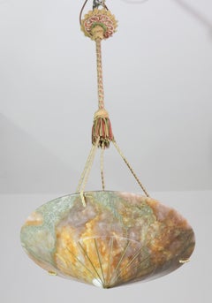 Extra Large Antique Art Decò Liberty Alabaster Chandelier, 1940s