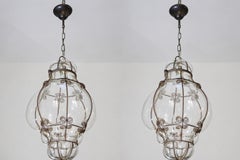 Juego de 2 faroles venecianos transparentes de gran tamaño, de cristal de Murano Seguso