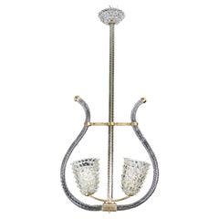 Superbe lustre « Rostrato » en verre de Murano transparent à deux lumières, signé Barovier & Toso, années 1940