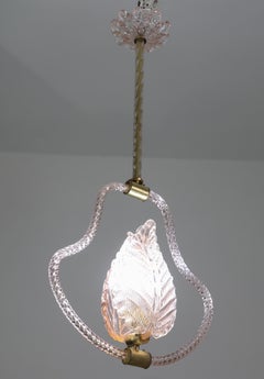 Midcentury Pink Leaf Murano Glass Chandelier by Barovier e Toso, 1950s