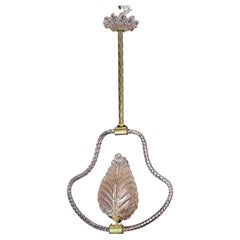 Midcentury Pink Leaf Murano Glass Chandelier by Barovier e Toso, 1950s