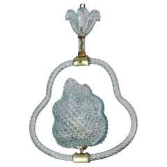 Charmant lustre en verre de Murano bleu clair signé Barovier e Toso, années 1950