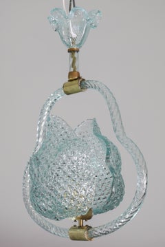 Charmant lustre en verre de Murano bleu clair signé Barovier e Toso, années 1950