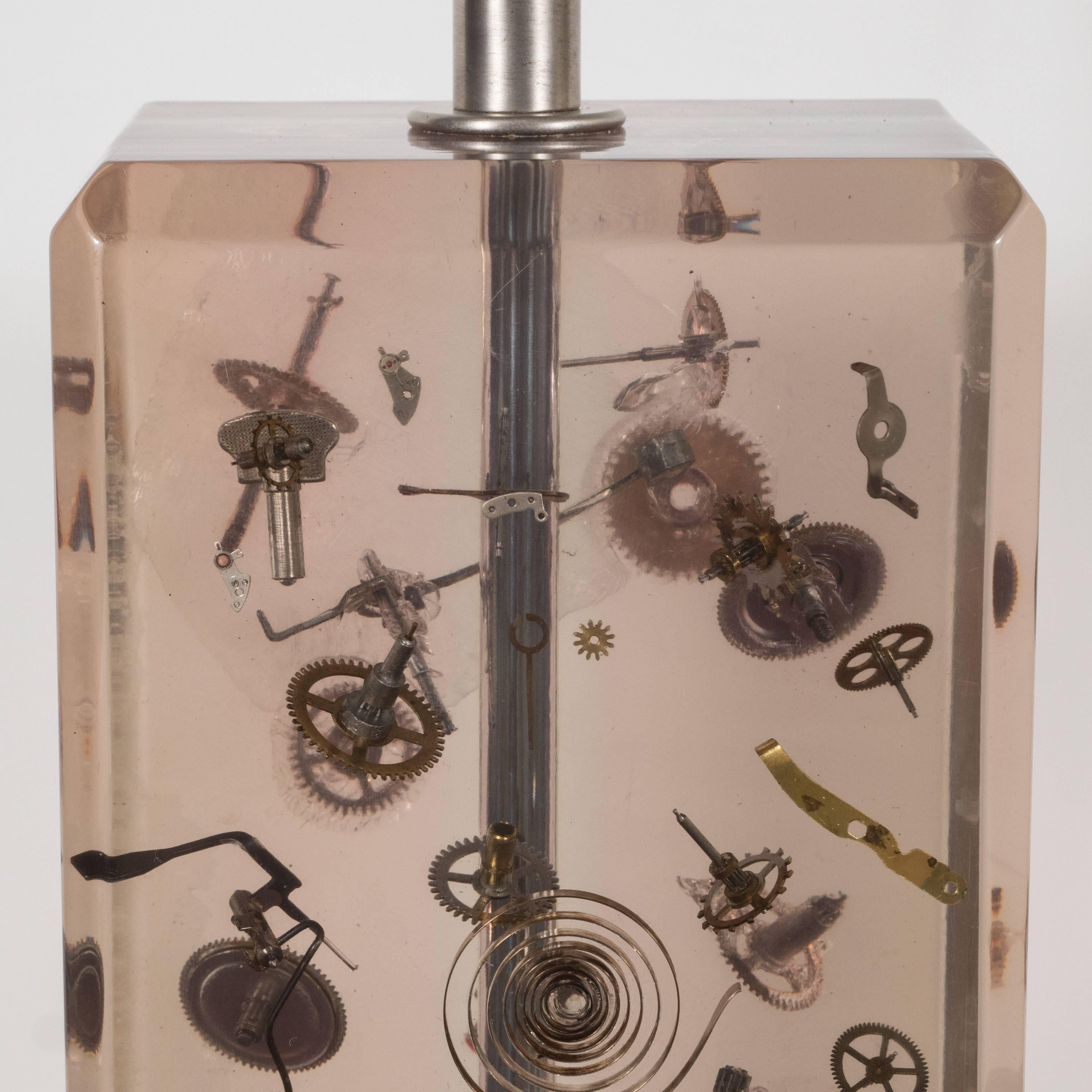 Resin Lamp with Clock Gears In Excellent Condition For Sale In New York, NY