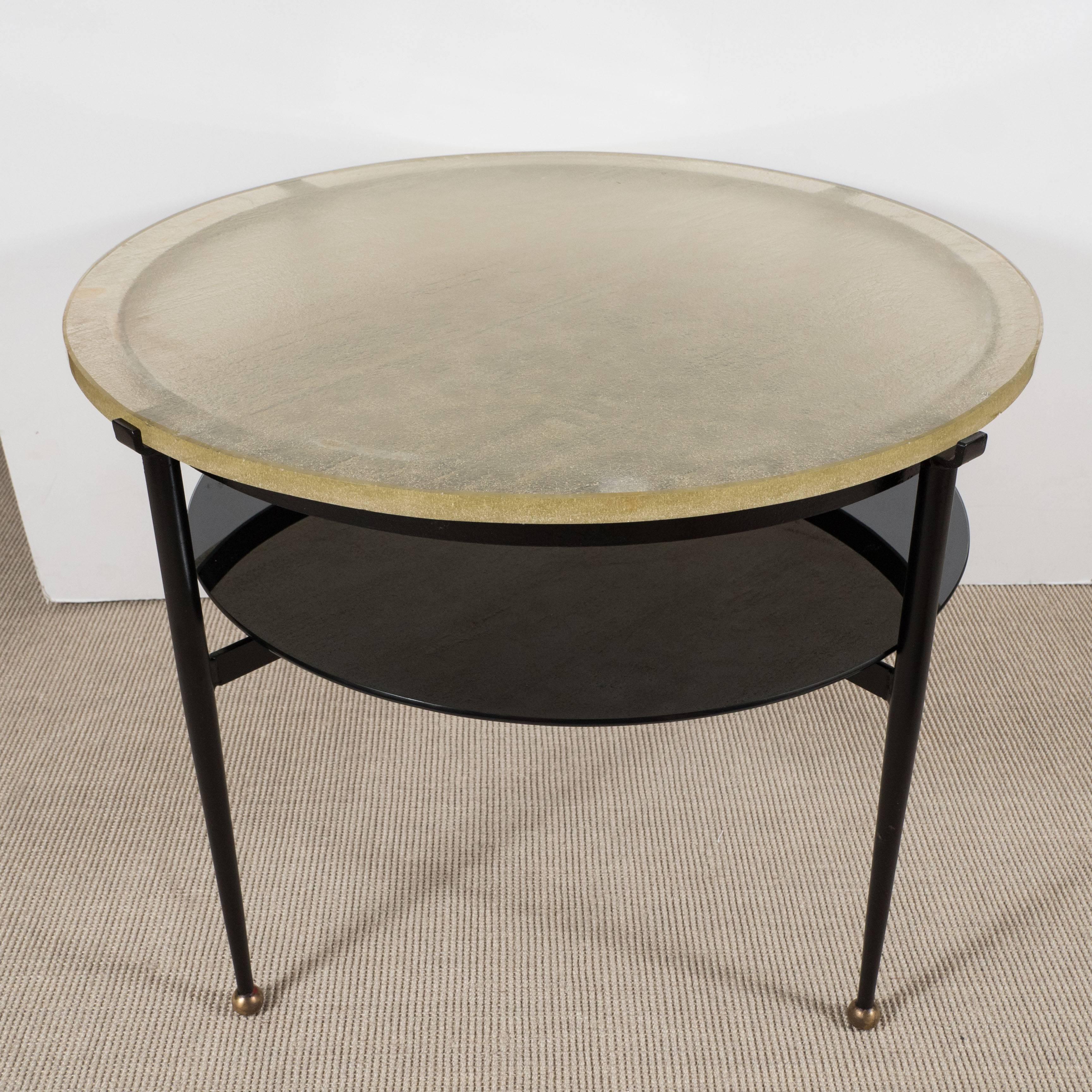 Round low table, Saint Gobain top, France, circa 1950s.