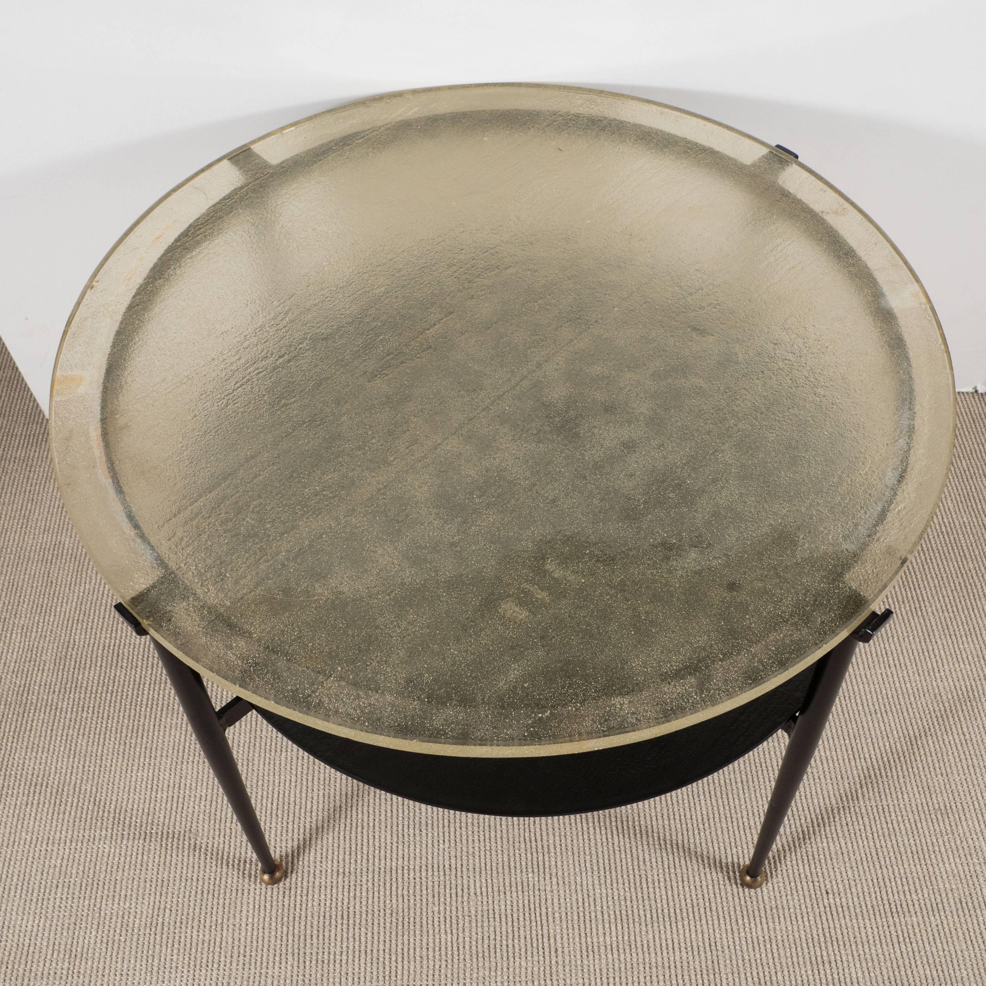 Mid-20th Century Round Low Table Saint Gobain Top