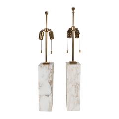 Pair of Gibbings White Marble Lamps