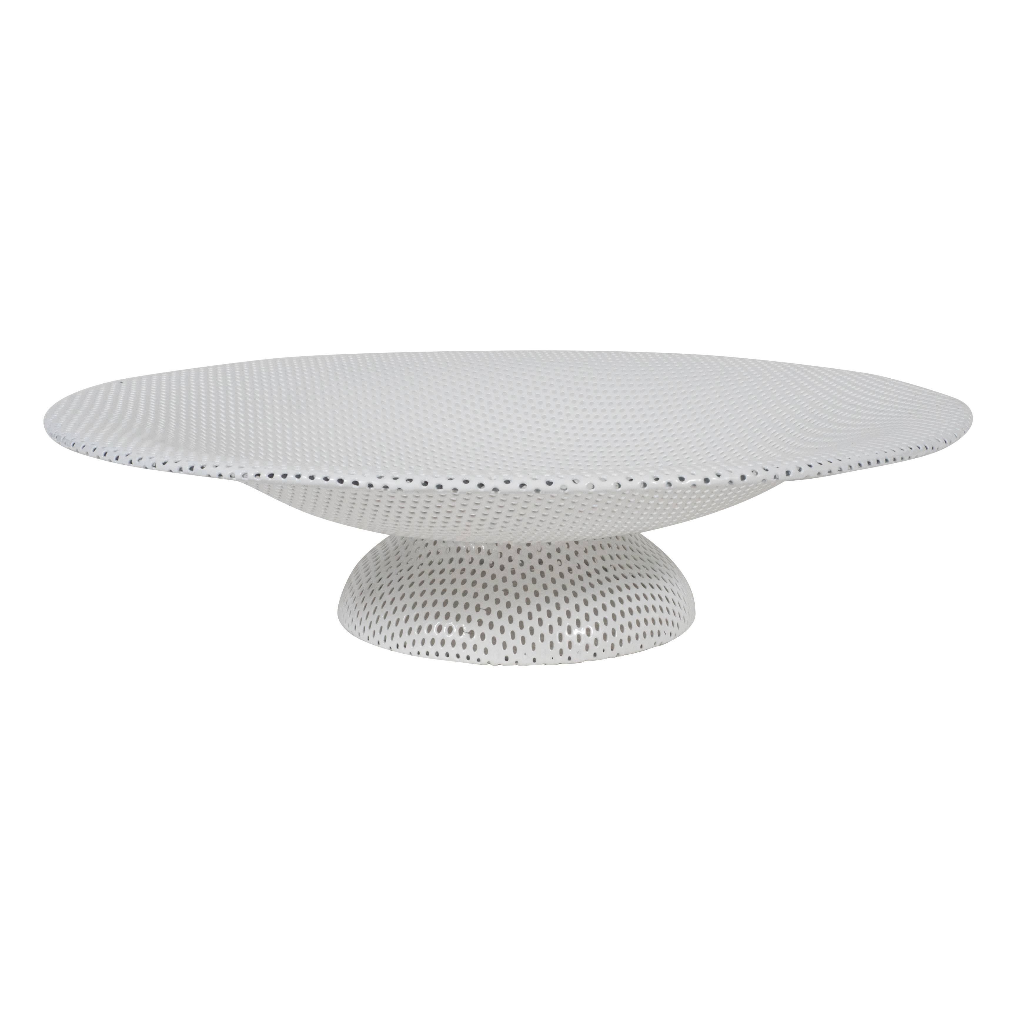 White Pierced Metal Pedestal Bowl in the Style of Mategot For Sale