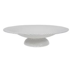 White Pierced Metal Pedestal Bowl in the Style of Mategot