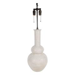 Large White Crackle Ceramic Vase Lamp Attributed to Zaccagnini 1
