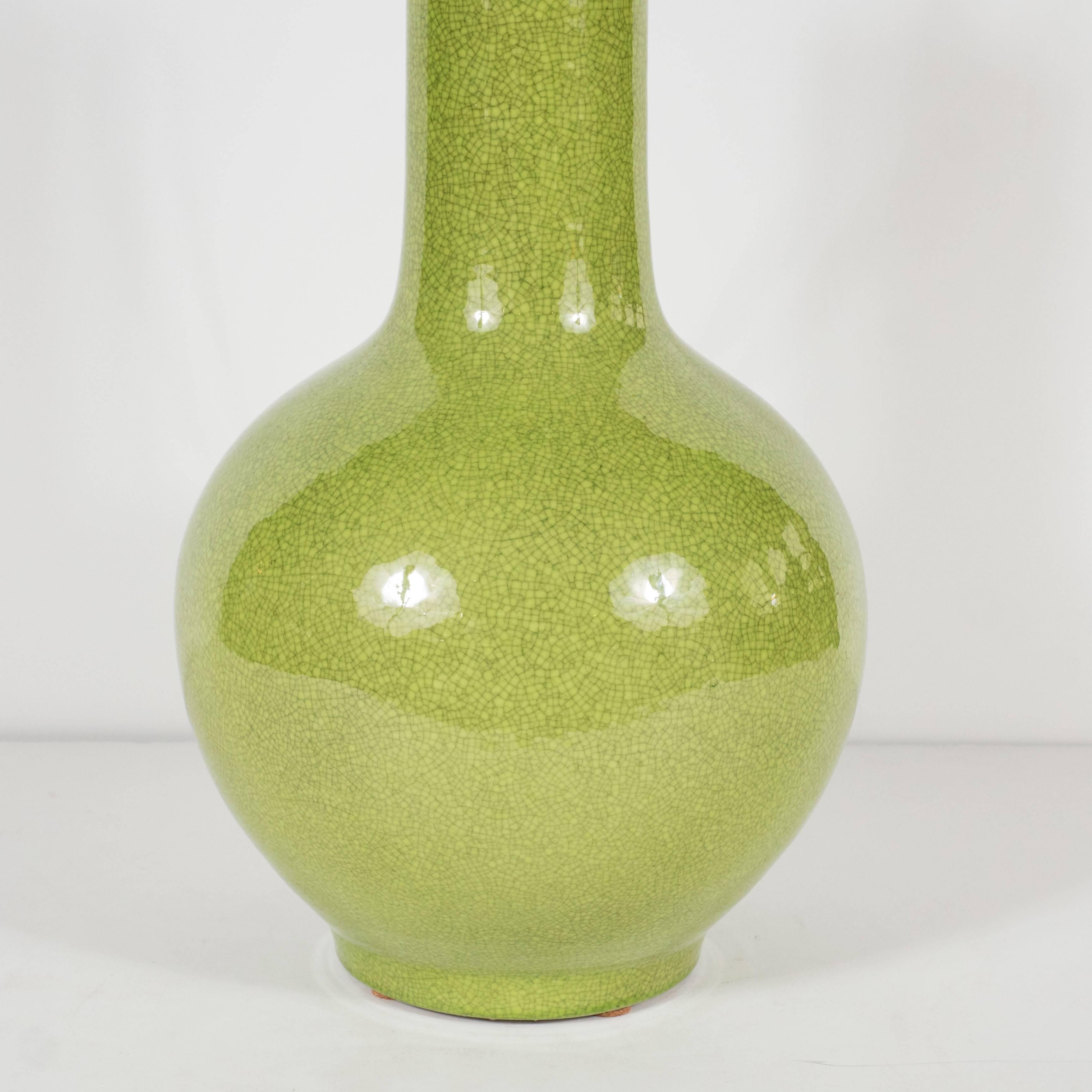 Ceramic Chinese Chartreuse Craquelure Vase For Sale