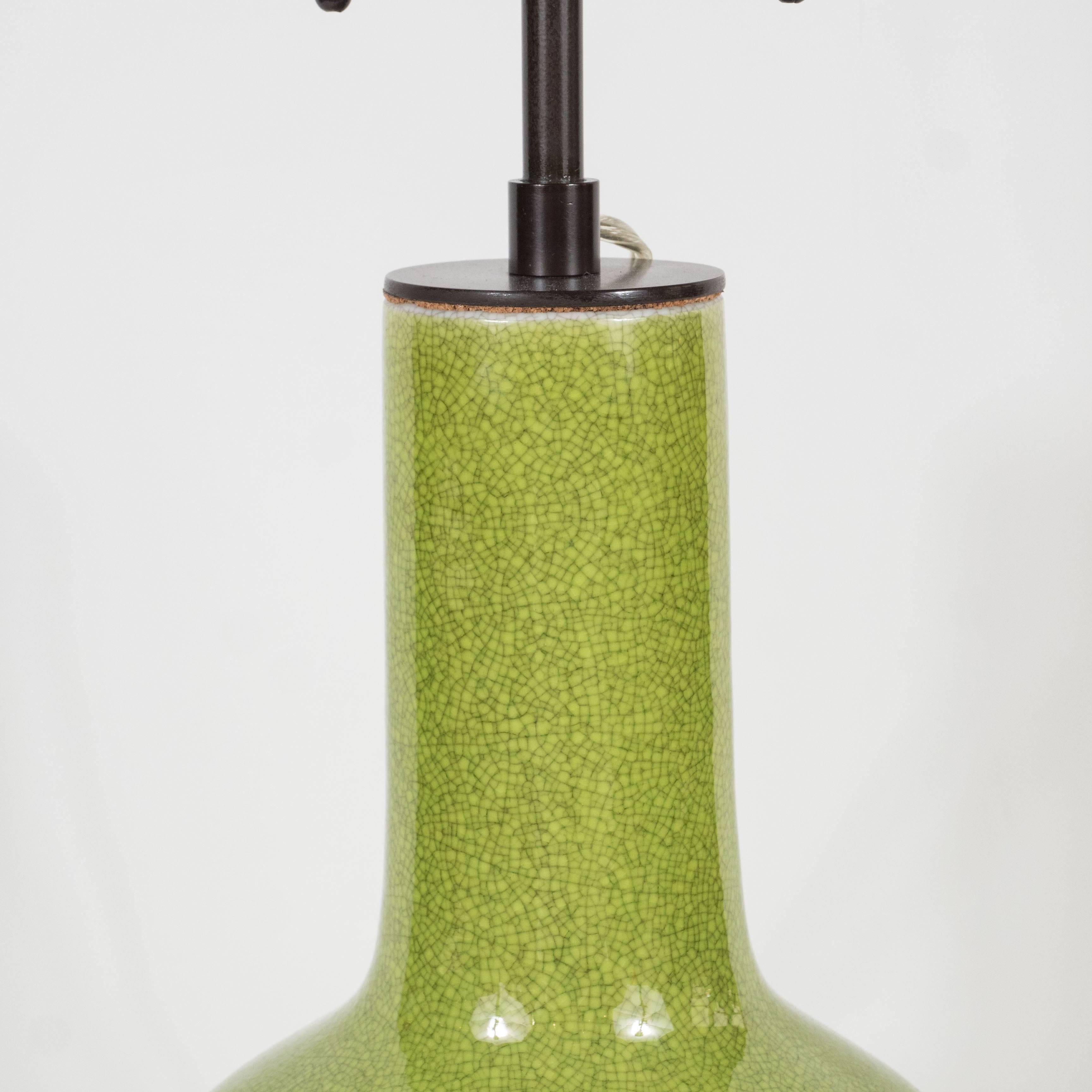 Chinese Chartreuse Craquelure Vase In Excellent Condition For Sale In New York, NY