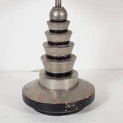 Silver and Black Painted Stepped Wooden Art Deco Lamp