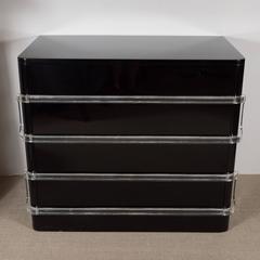 Grosfield House Art Deco Black Lacquer Chest with Lucite Pull