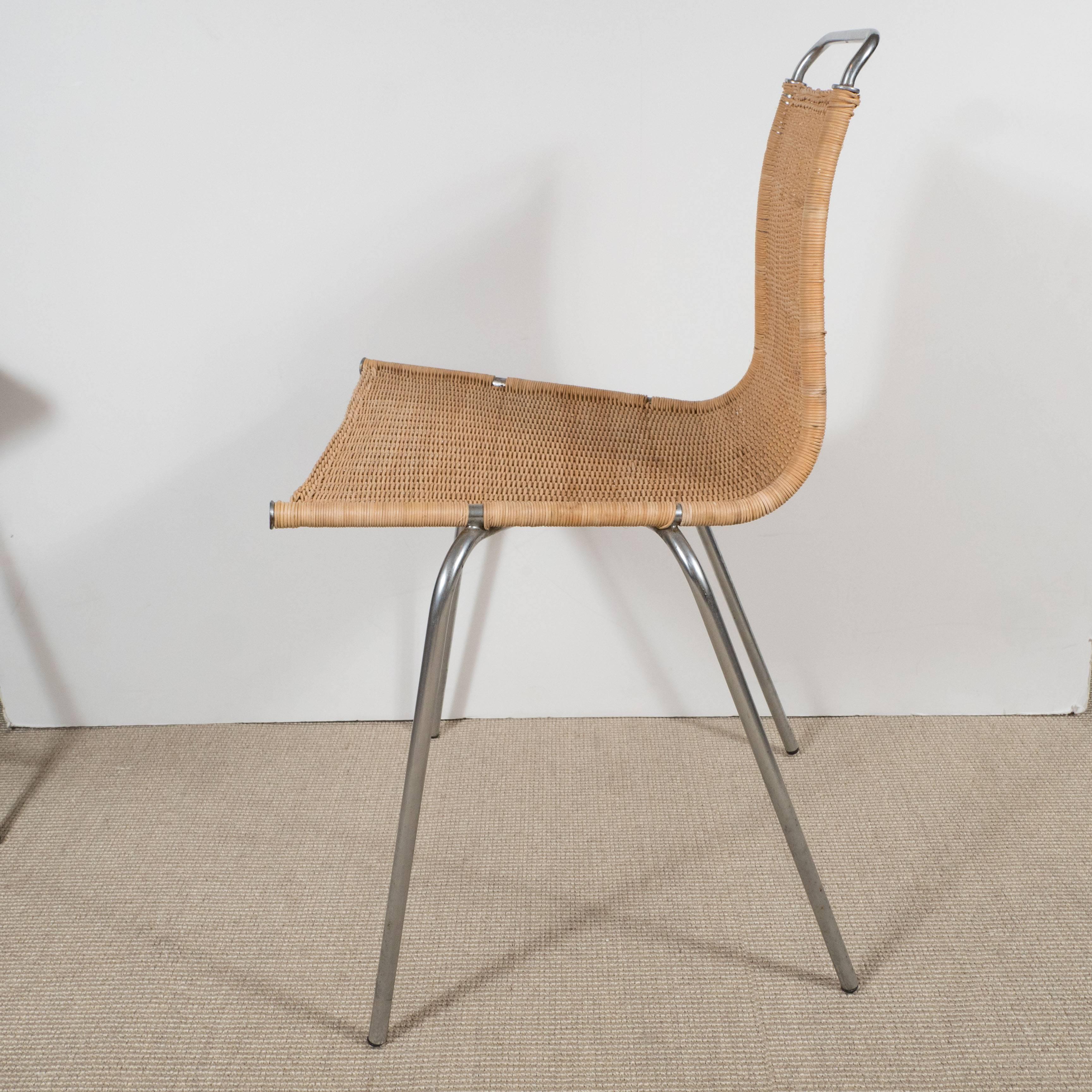 Steel Set of Four Poul Kjaerholm 'E. Kold Christiansen' PK1 Wicker Chairs For Sale