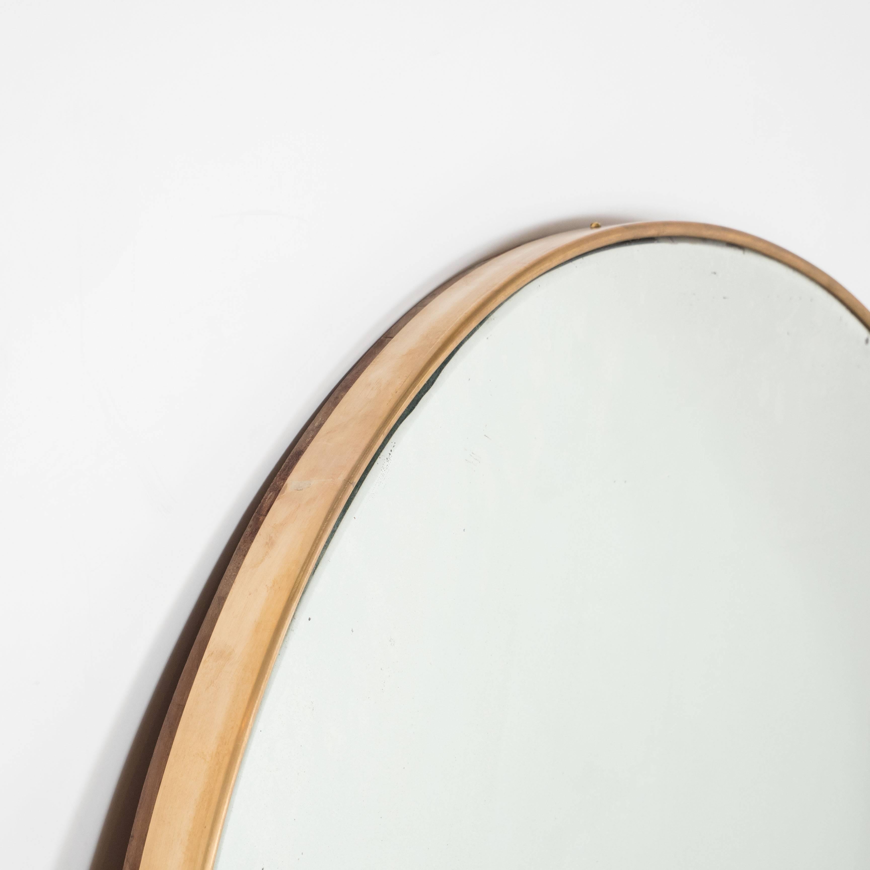 Italian Modernist Brass Framed Round Mirror In Good Condition For Sale In New York, NY