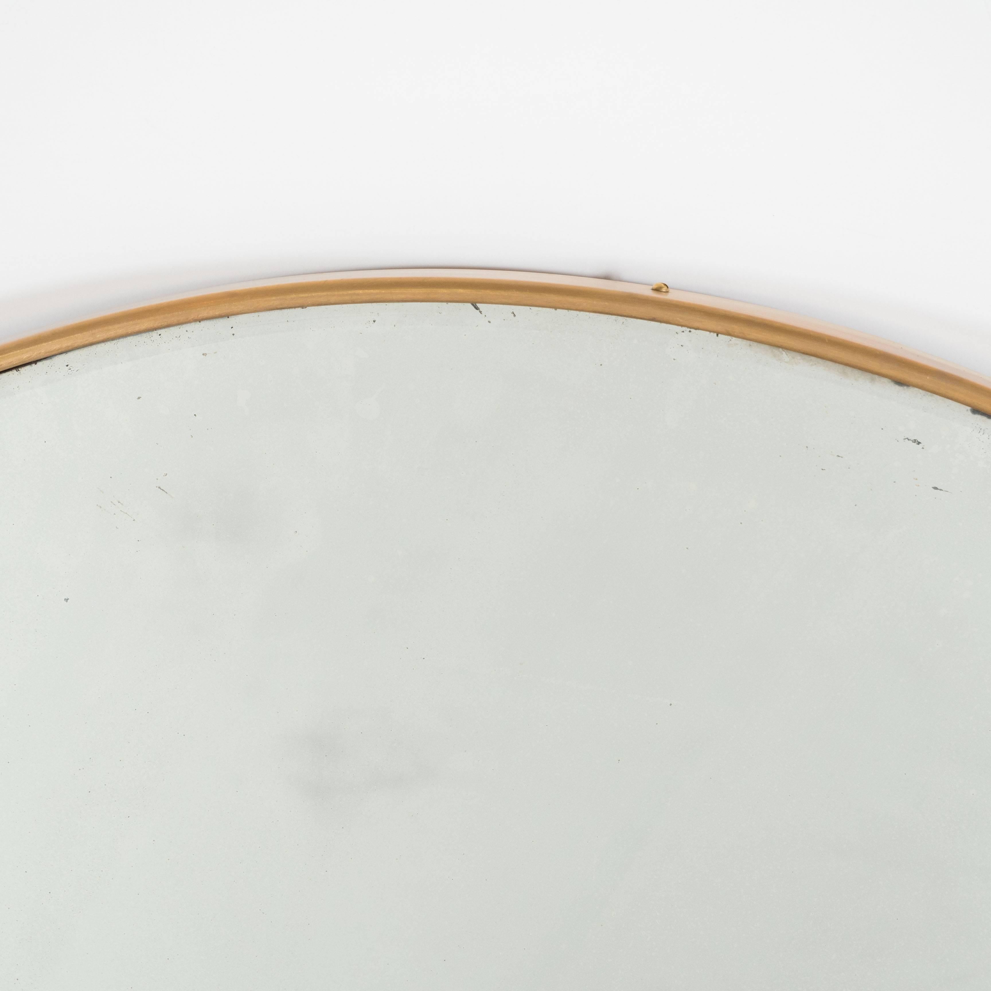Mid-20th Century Italian Modernist Brass Framed Round Mirror For Sale