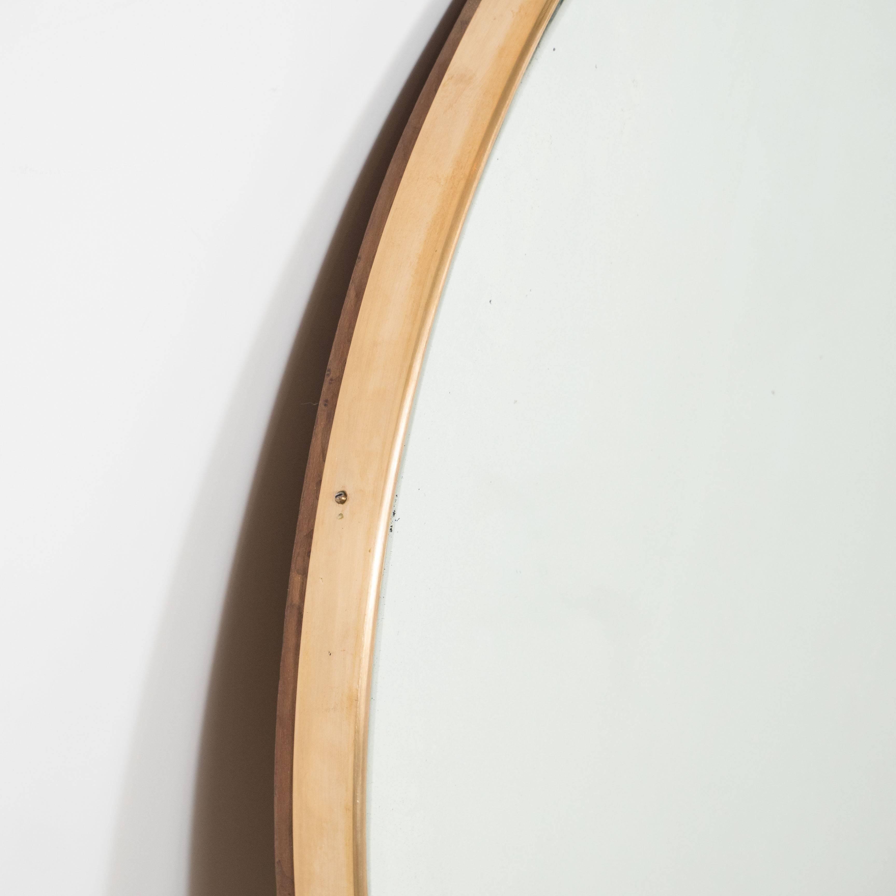 Italian Modernist Brass Framed Round Mirror For Sale 1