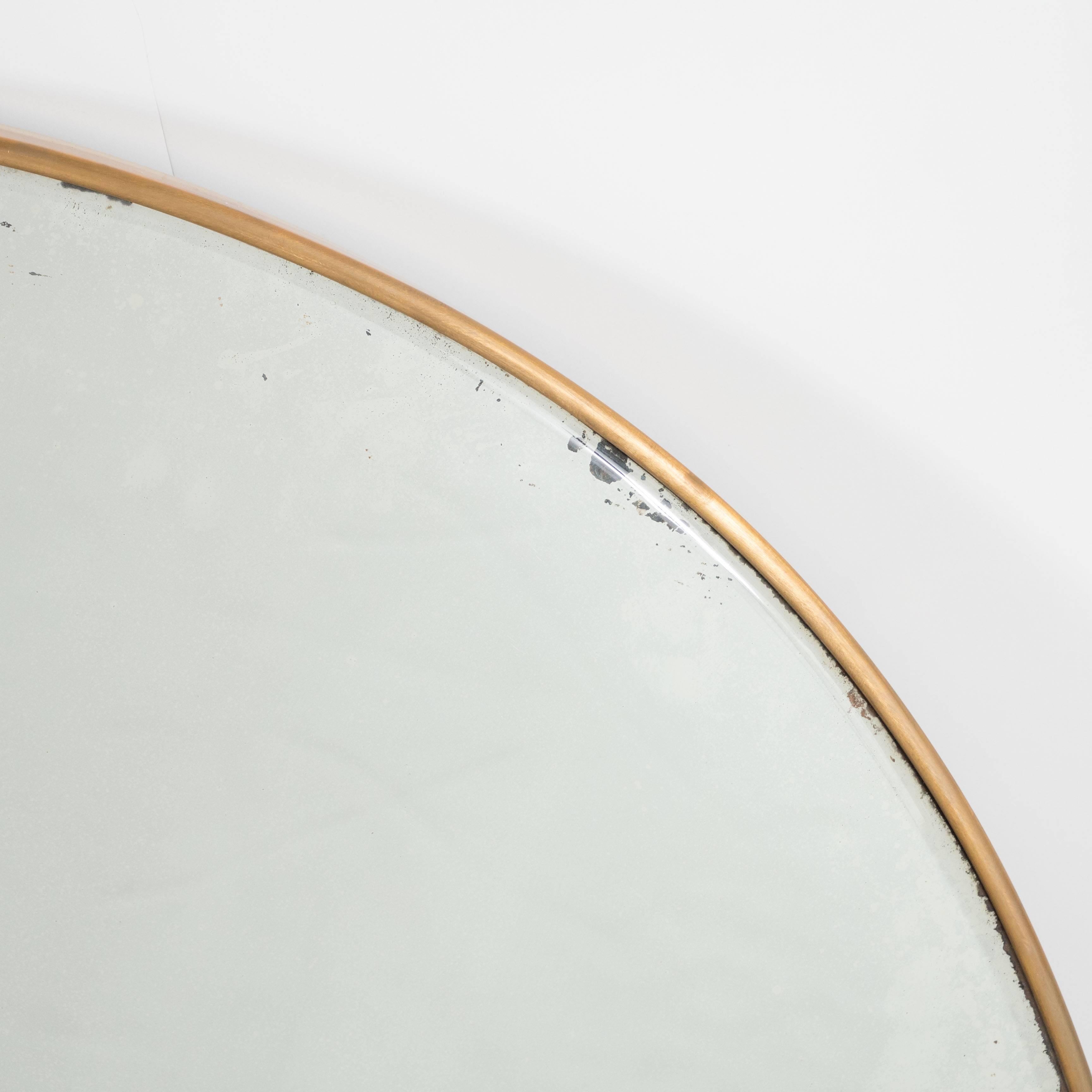 Italian Modernist Brass Framed Round Mirror For Sale 2