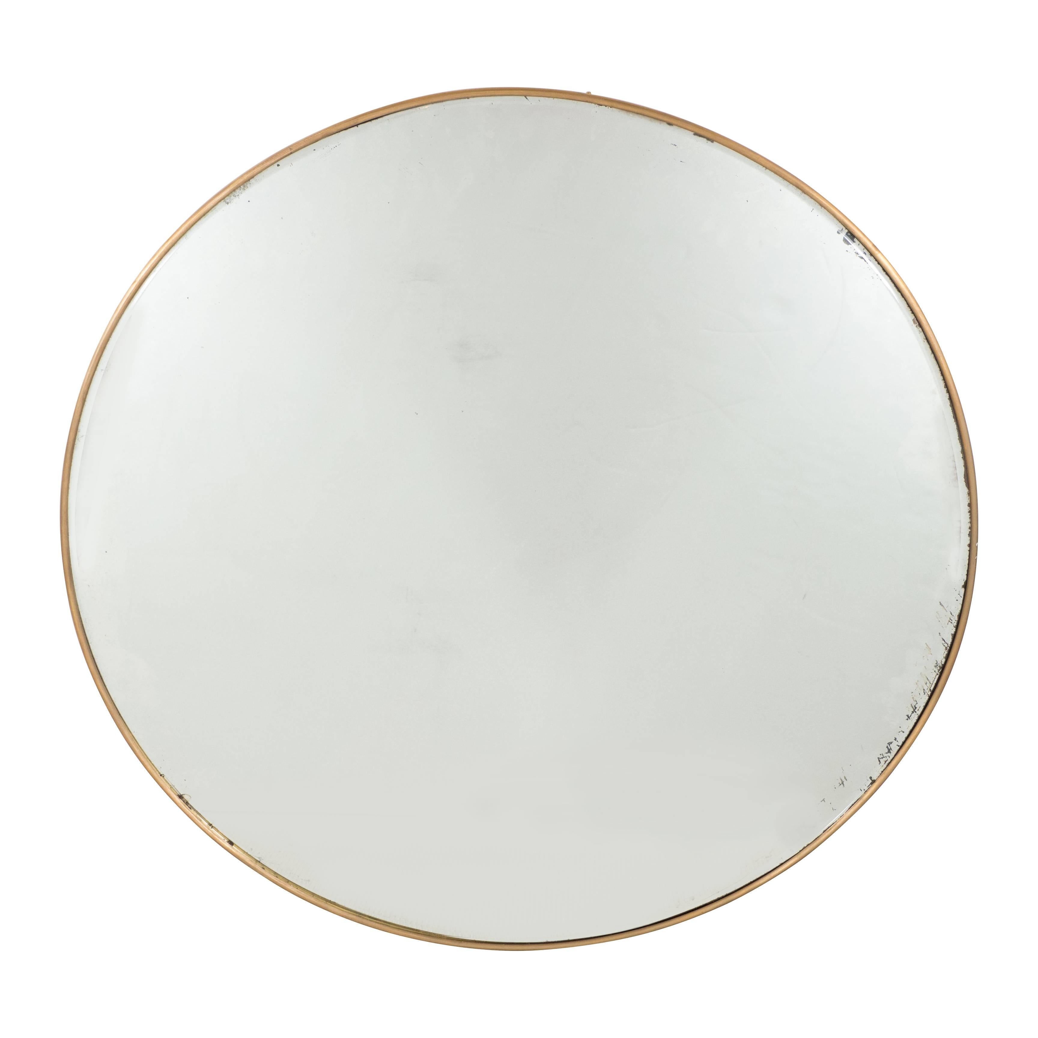 Italian Modernist Brass Framed Round Mirror For Sale