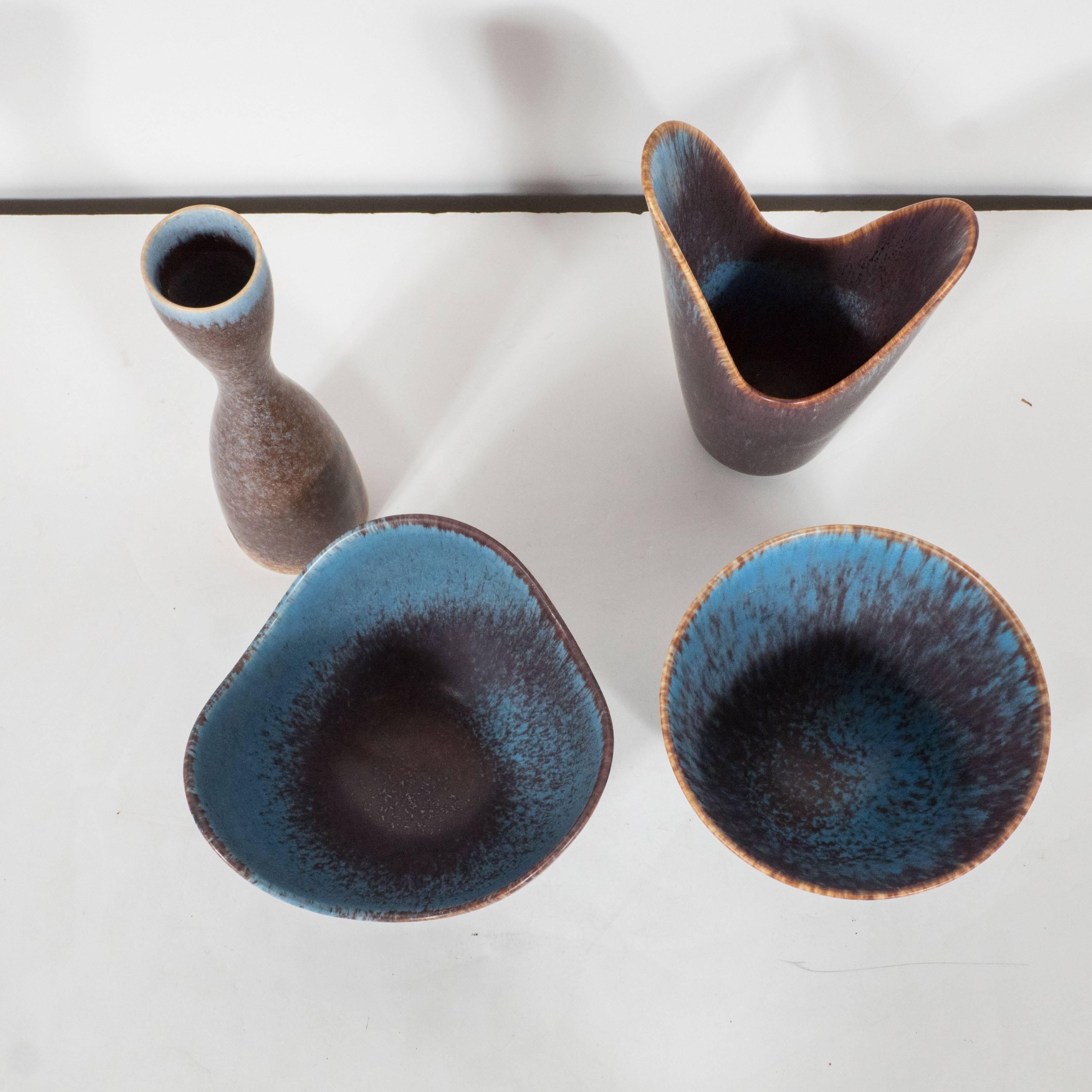 Mid-20th Century Set of Four Blue Swedish Ceramics
