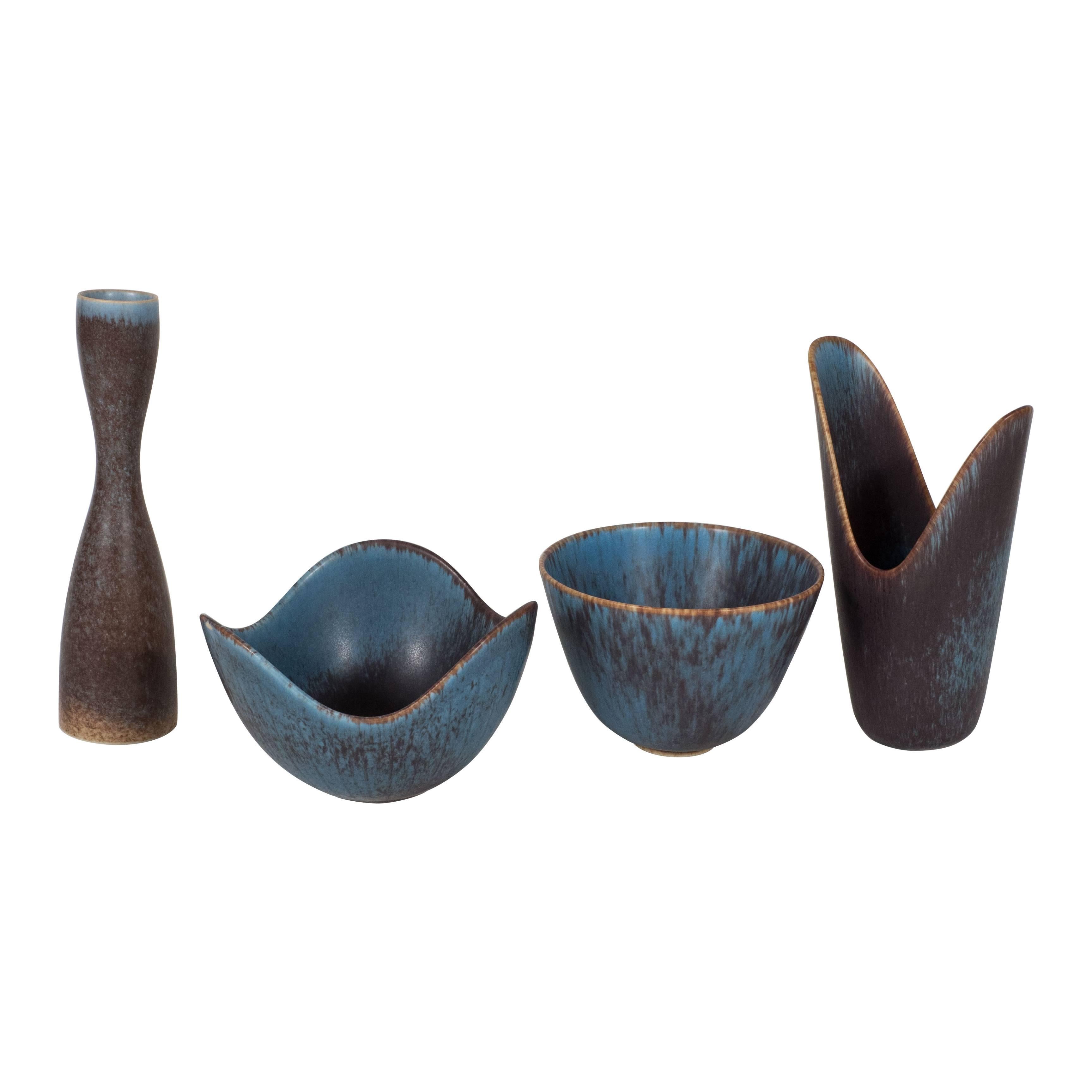 Set of Four Blue Swedish Ceramics