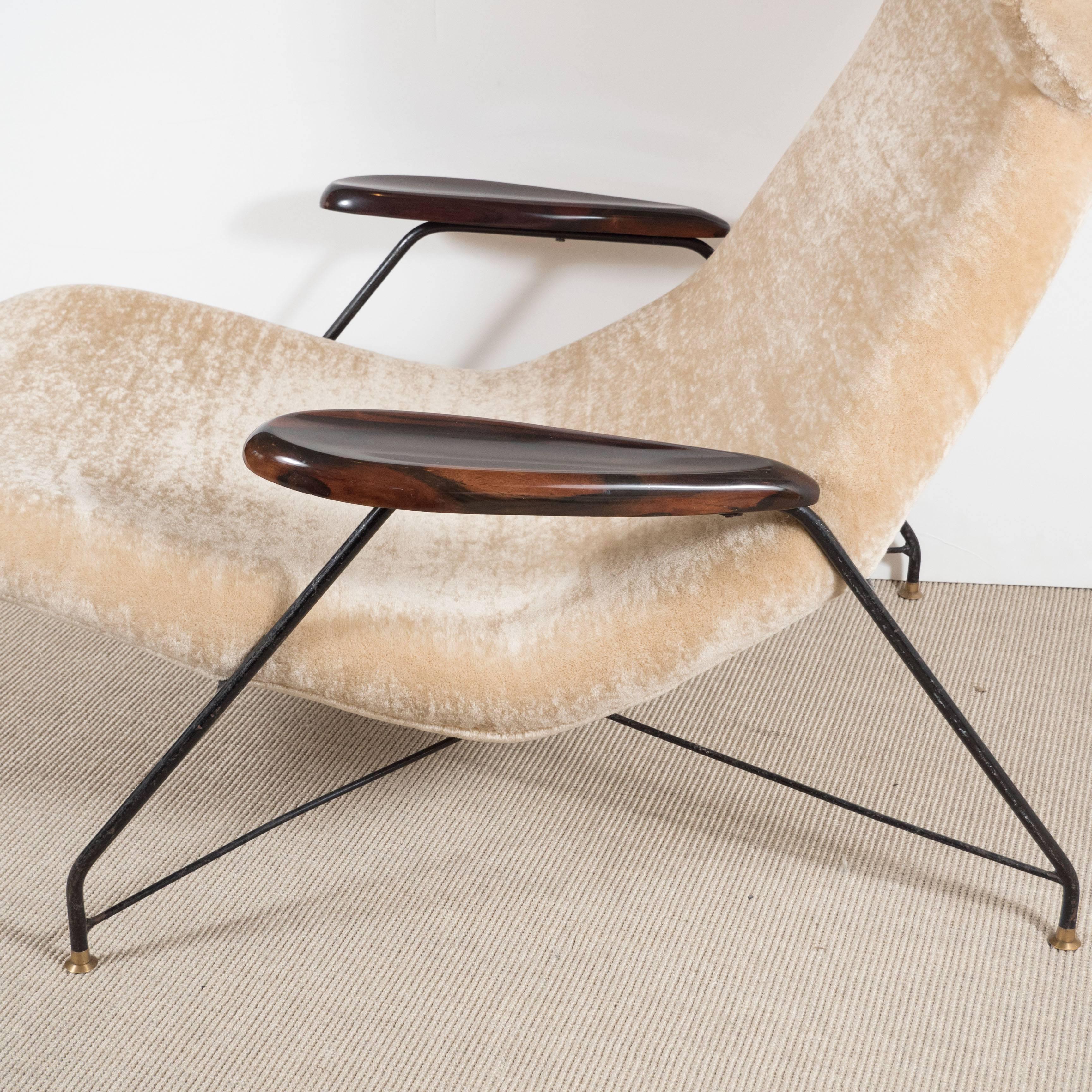 Mid-20th Century Martin Eisler & Carlo Hauner Chair with Metal Base and Palisander Armrests For Sale
