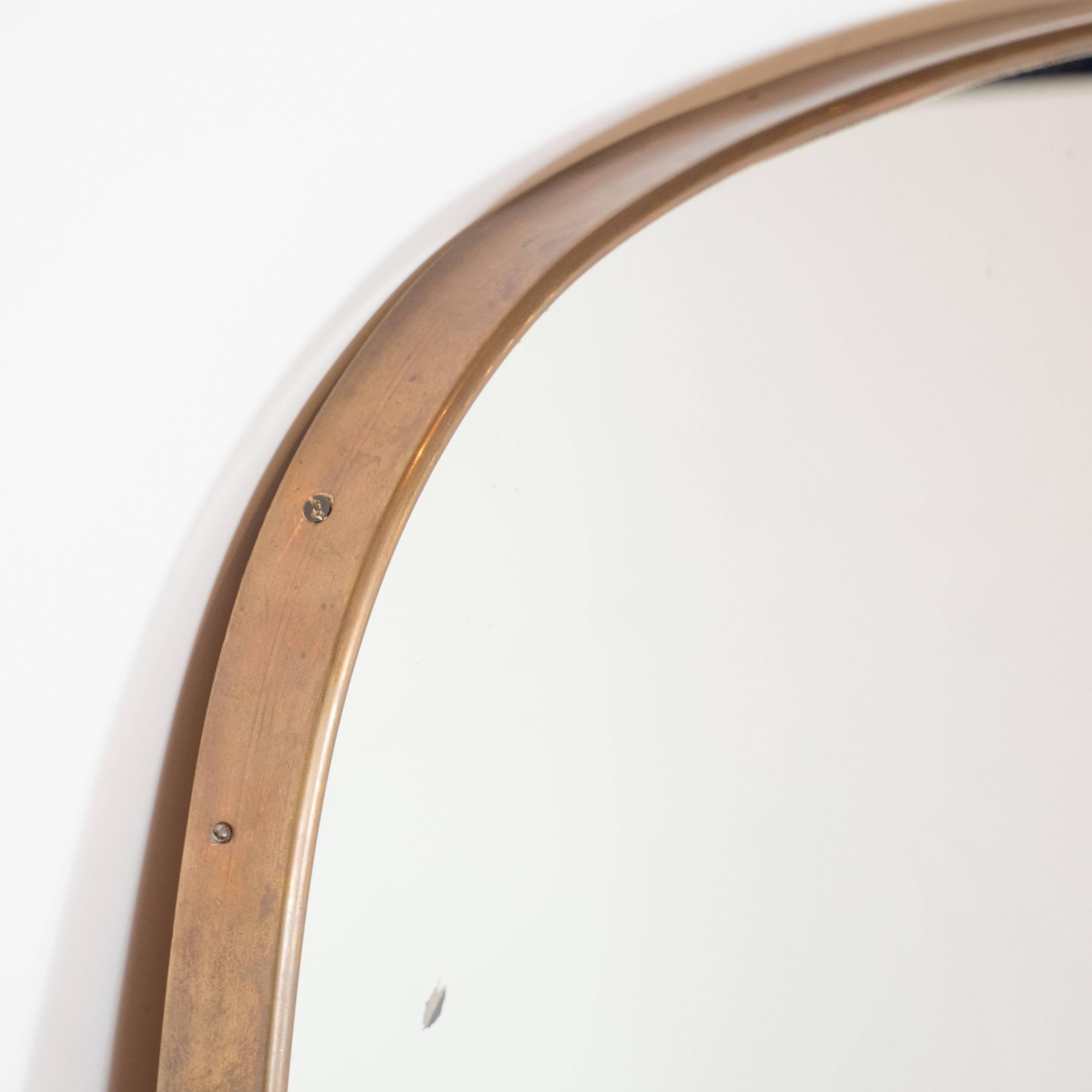 Brass Italian Modernist Mirror in a Cushion Shape