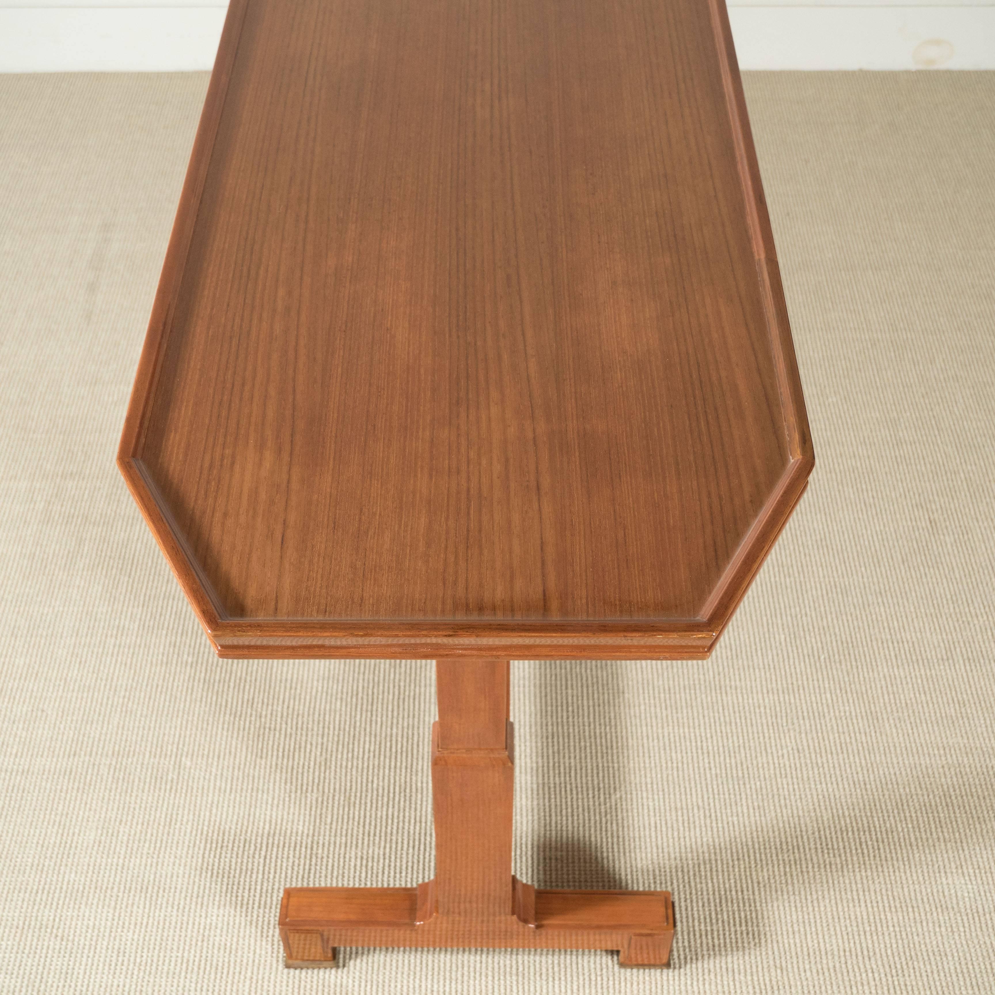 Mahogany Pair of Maison Jansen Consoles with Squared Corners For Sale