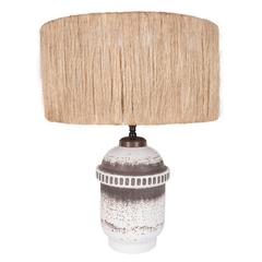 Keramos Ceramic Lamp, Straw Shade, France, circa 1950s