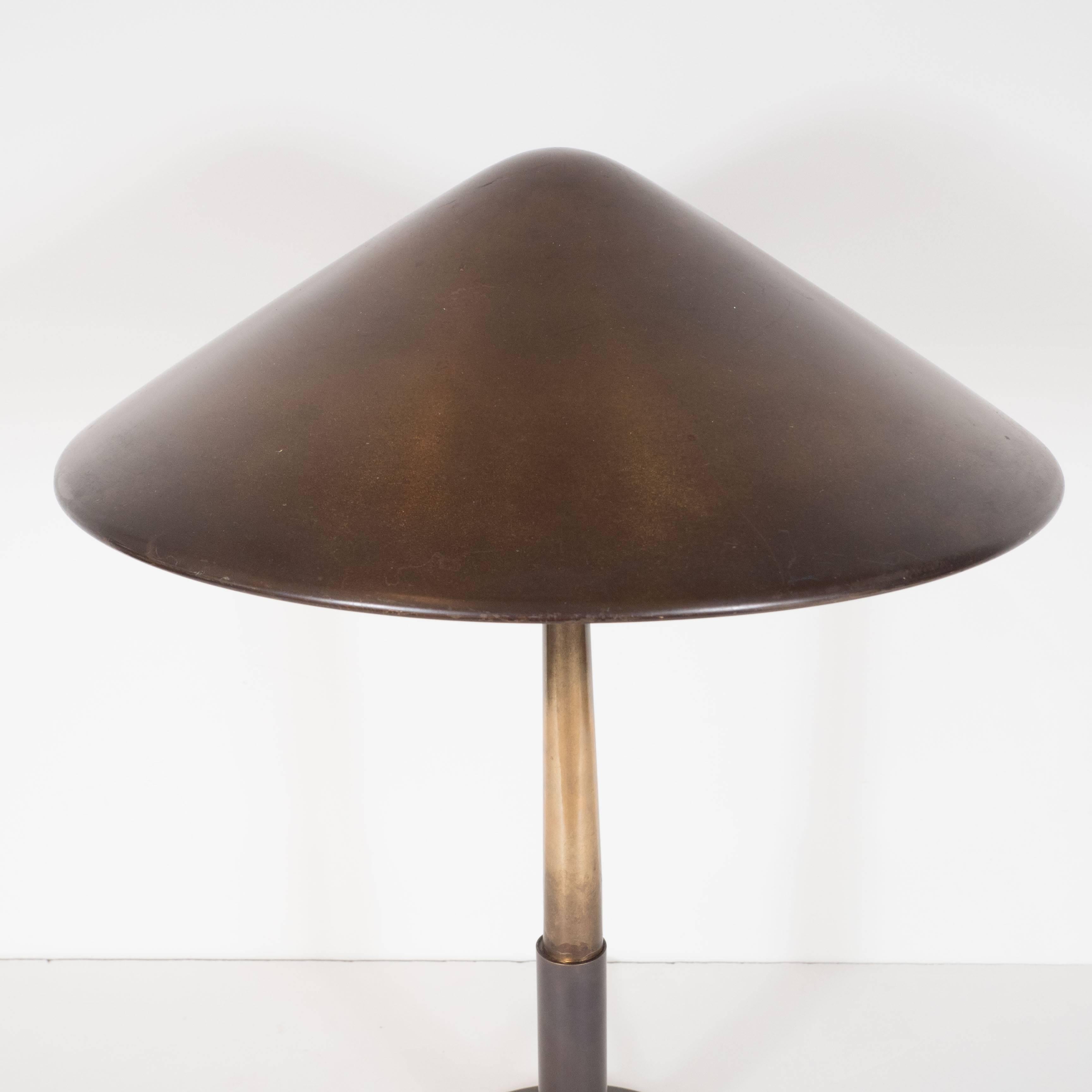 Mid-Century Modern Stilnovo Brass Table Lamp with Brass Shade, Italy, 1950s For Sale
