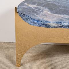 Sodalight Gemstone Top Table with Mirror Polished Bronze Base