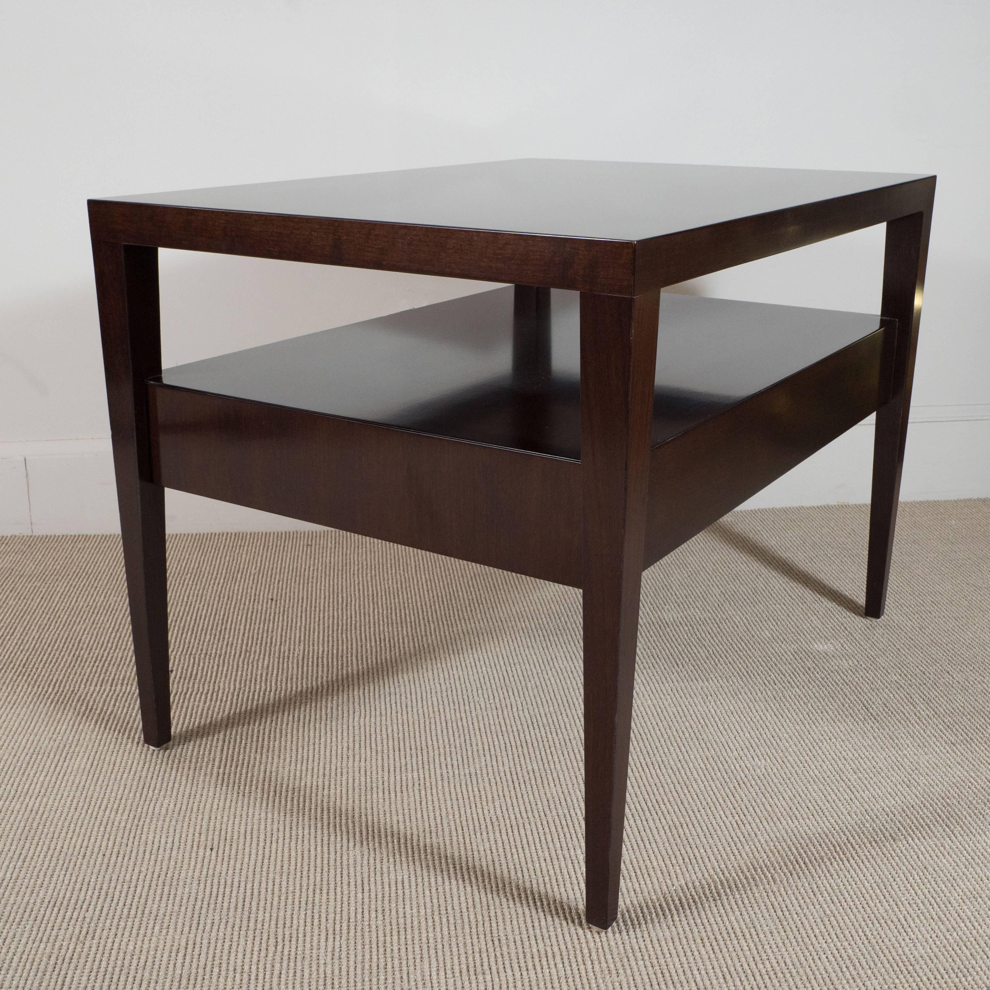 Contemporary Pair of Two-Tiered Rectangular Wooden End Tables with drawer, 1950s style