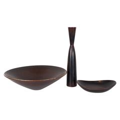 Vintage Set of Three C.H. Stahlane Rorstrand Brown Ceramics, Sweden, 1950s, Signed