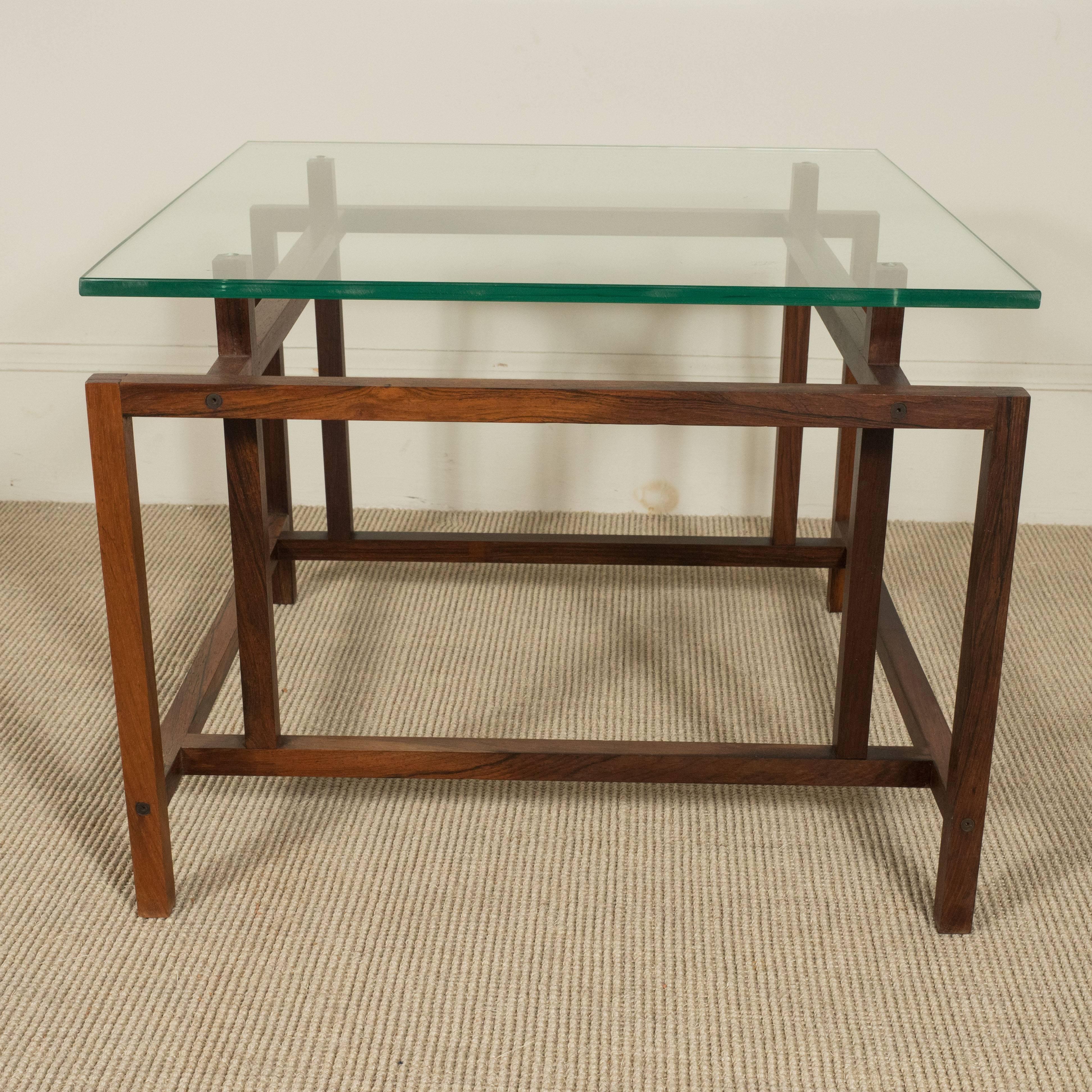 Henning Norgaard Rosewood and Glass Top Table In Excellent Condition For Sale In New York, NY