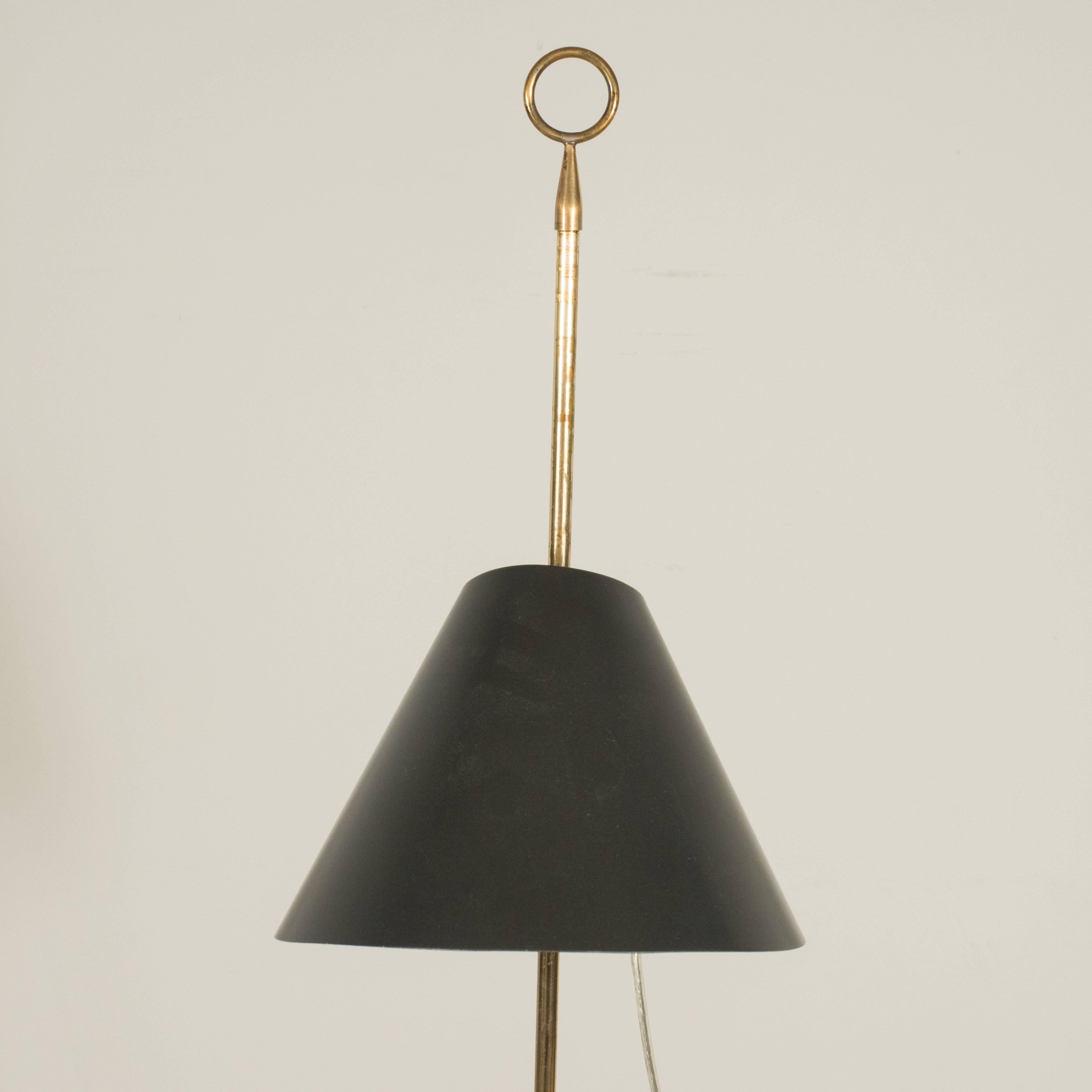 Luigi Hunting Floor Lamp with Grey Shade and Top Loop, Italy, circa 1950 In Excellent Condition In New York, NY