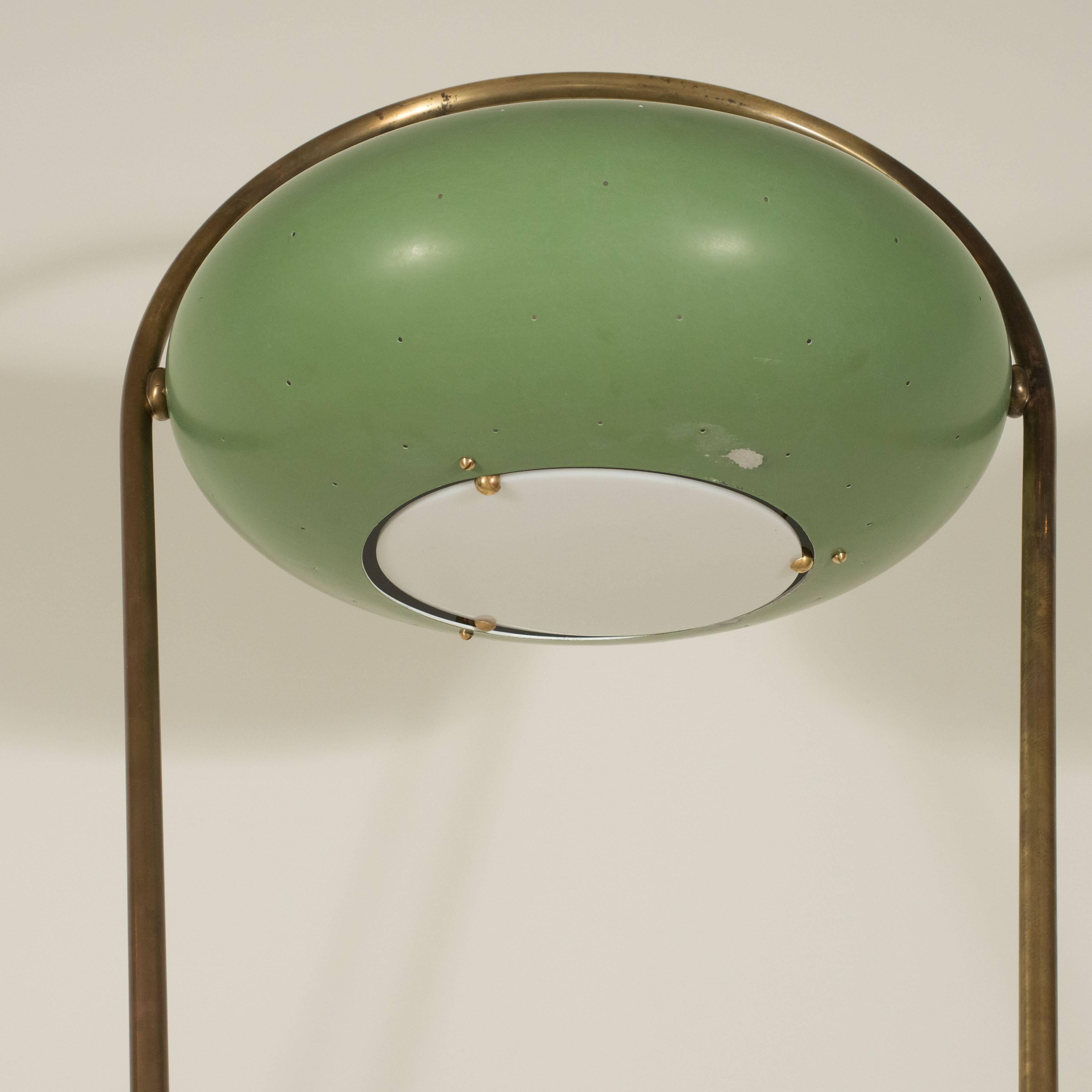 Stilux Brass Floor Lamp with Green Tole Shade, Italy In Good Condition For Sale In New York, NY