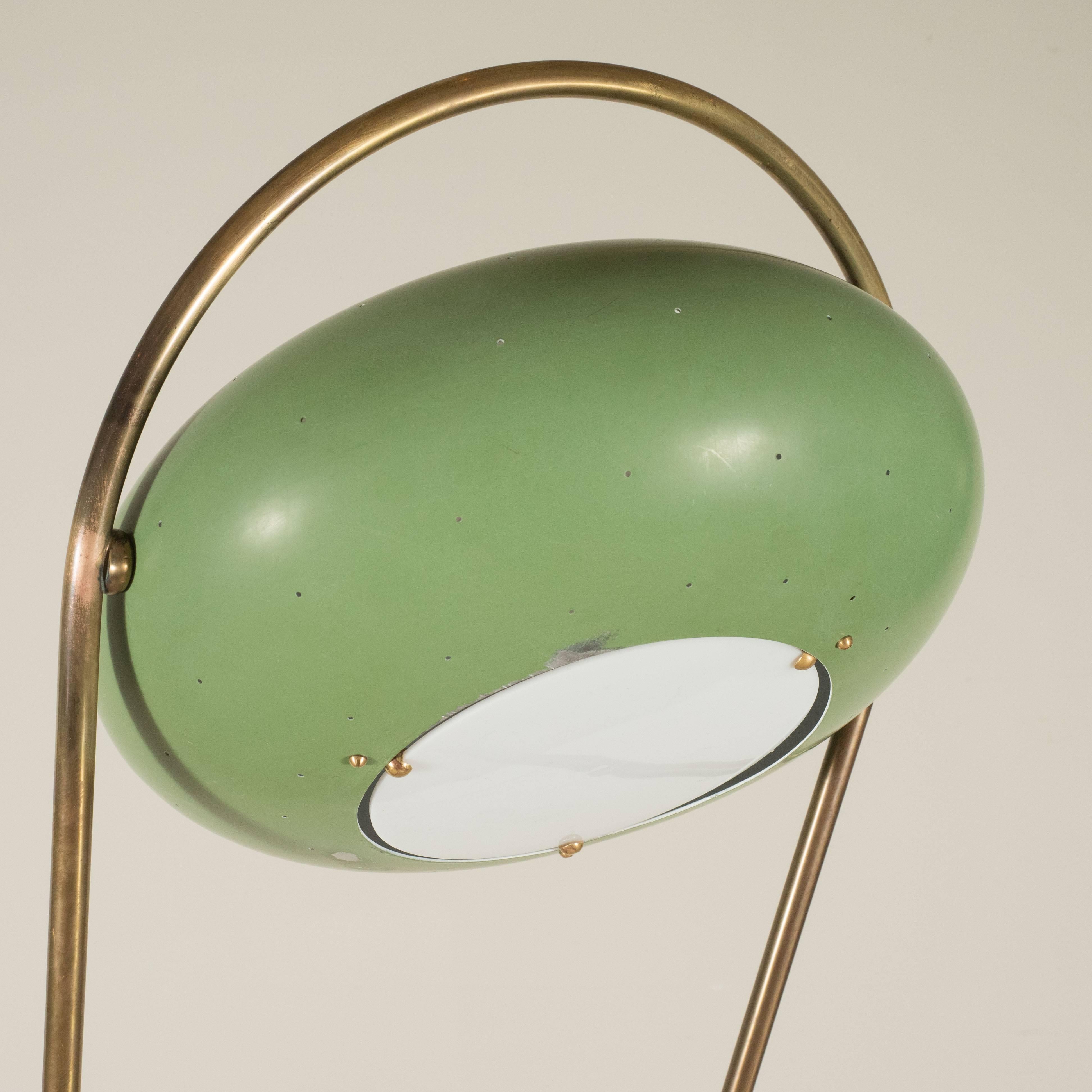 Contemporary Stilux Brass Floor Lamp with Green Tole Shade, Italy For Sale