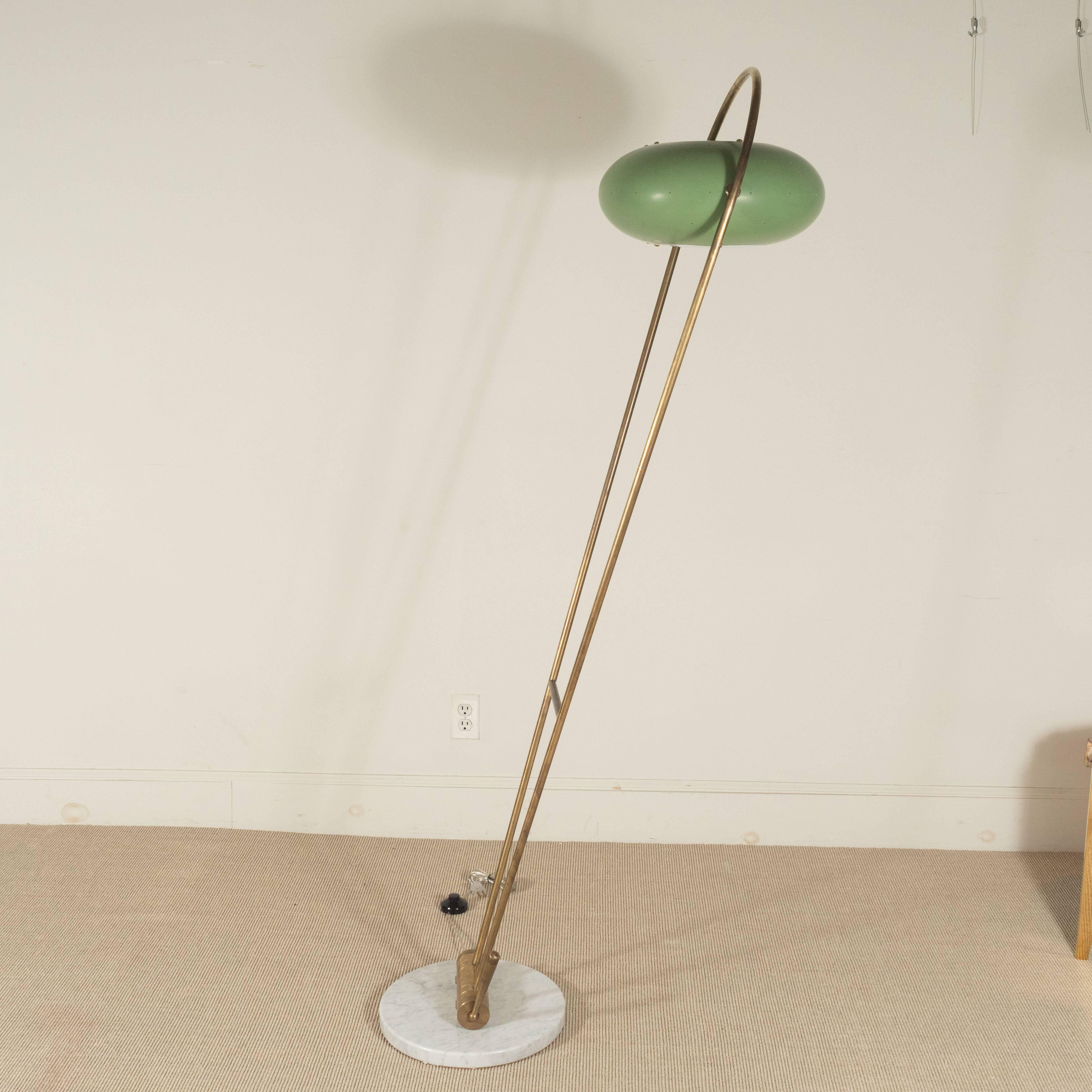 Mid-Century Modern Stilux Brass Floor Lamp with Green Tole Shade, Italy For Sale
