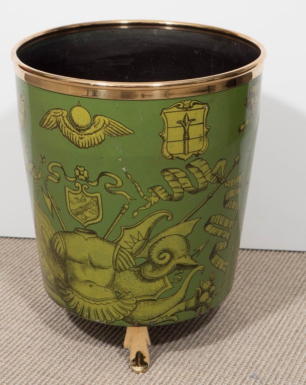 Piero Fornasetti Green Roman Inspired Waste Basket, Italy circa 1950 In Excellent Condition In New York, NY