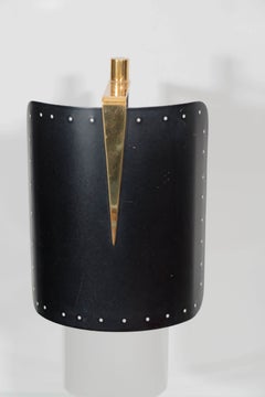 Pair of Italian Blackened Steel and Gold Plate Table Lamps, Italy, circa 1950