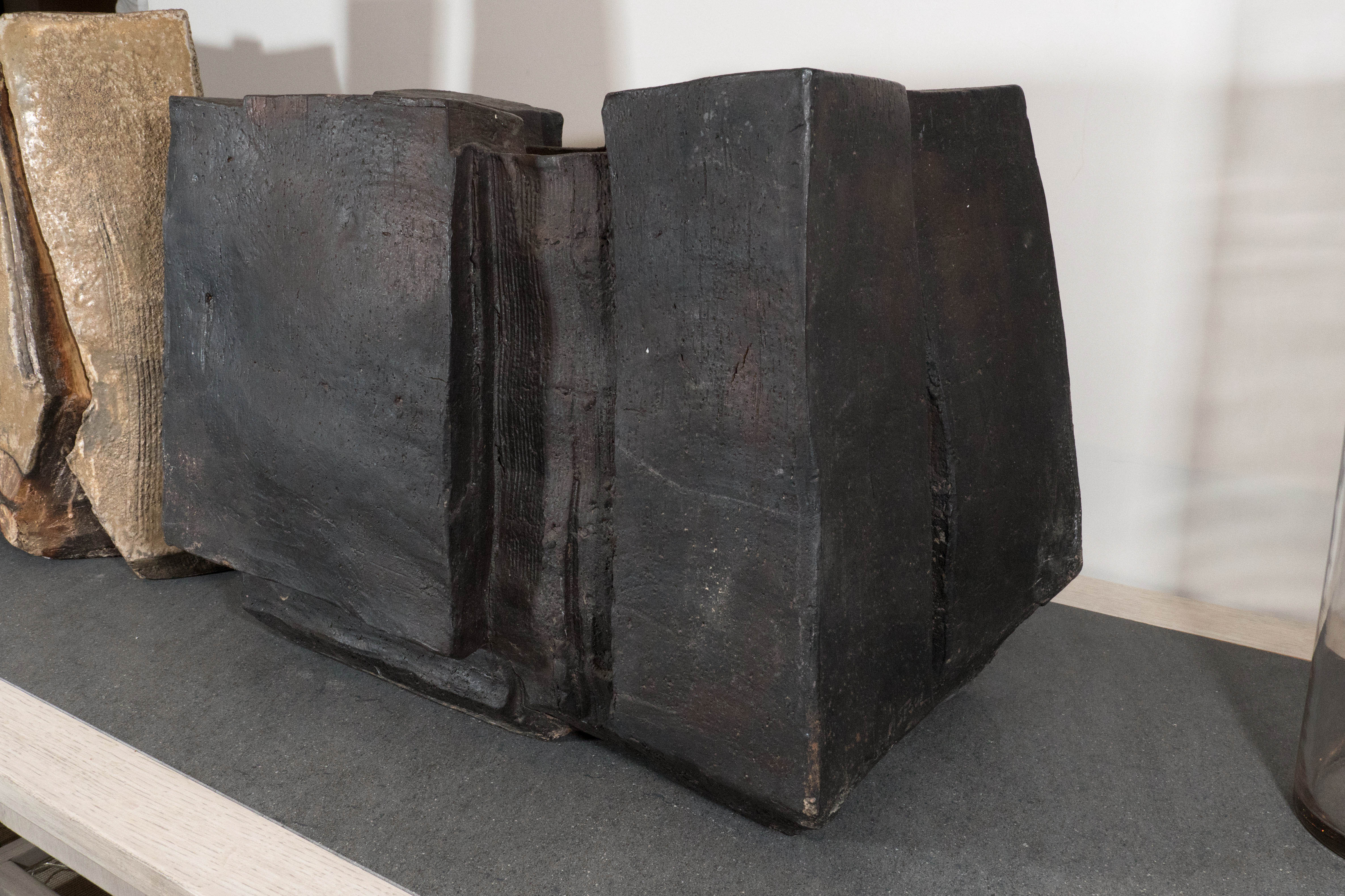 French Eric Astoul Large Sculptural Black Ceramic Object or Vase, Untitled 2014