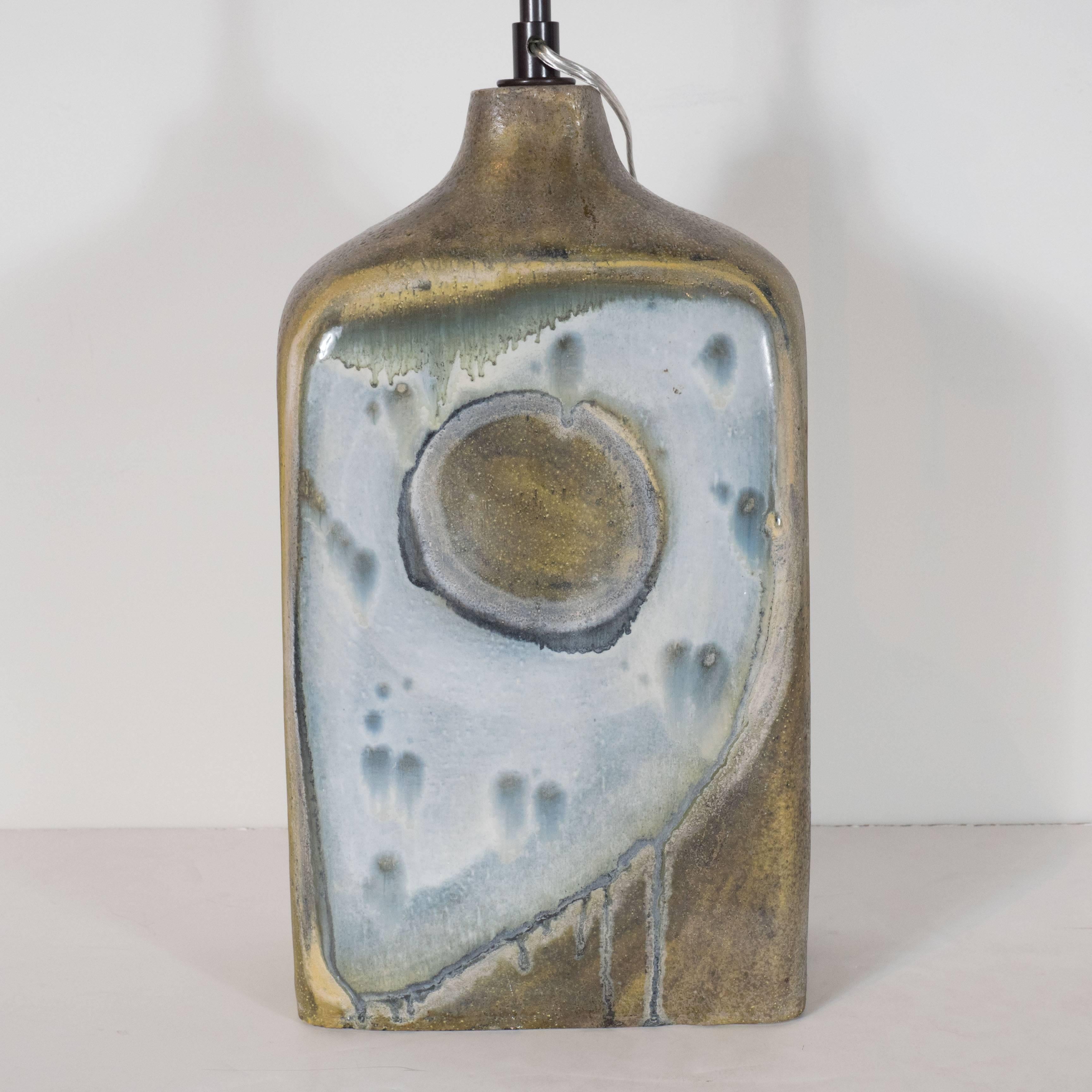 Italian Fantoni Ceramic Square Table Lamp, Signed 'Fantoni', Numbered, Italy, 1950s For Sale