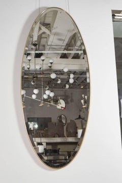 Midcentury Italian Modern Bevelled Mirror with Brass Frame