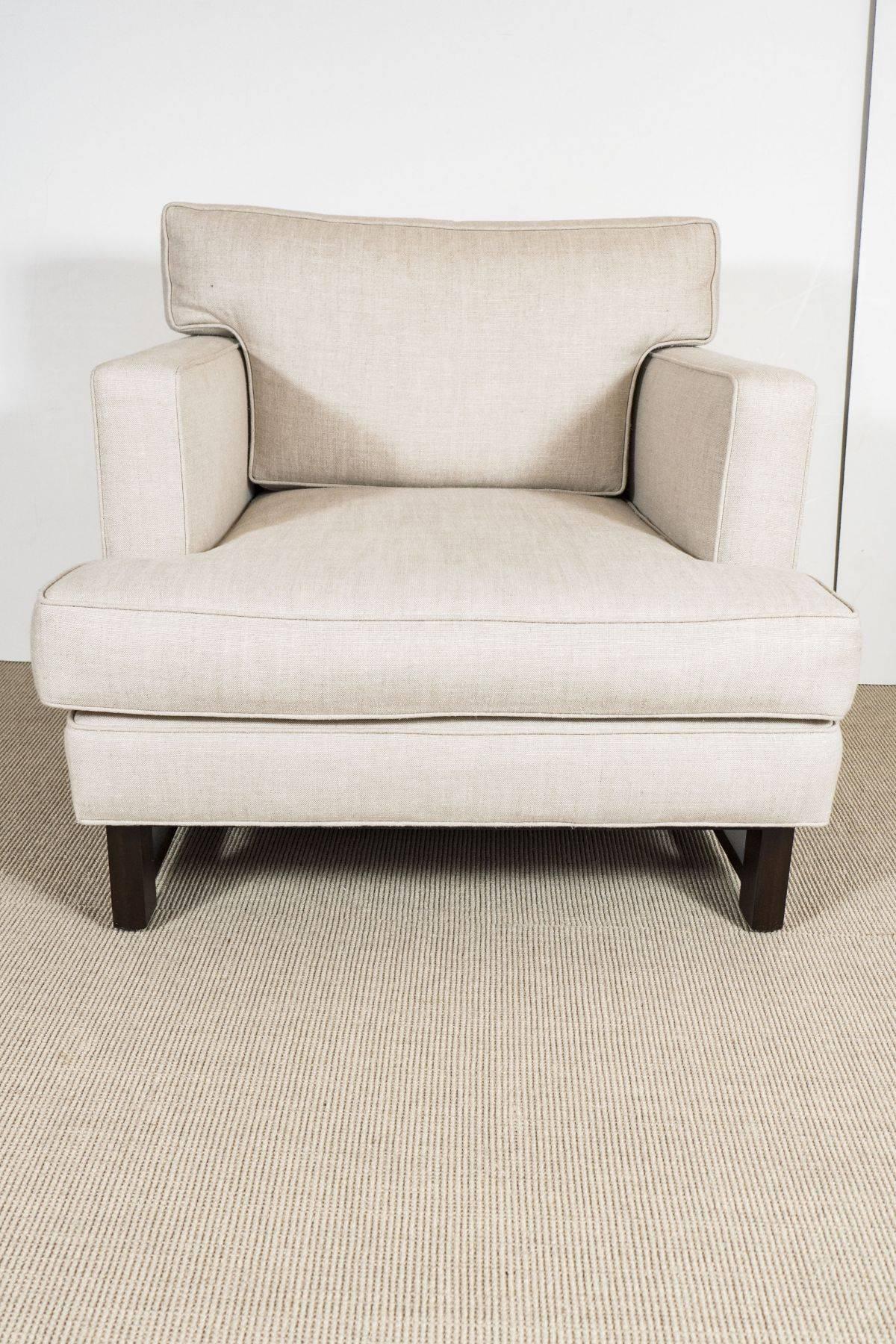 Linen 1960s Inspired Club Chair, Contemporary For Sale
