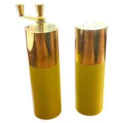 Vintage Salt Shaker And Pepper Grinder, Brass And Painted Surface, Made In Italy