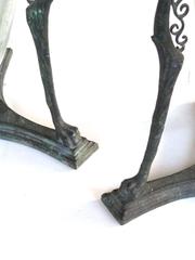 Pair of Italian Aqua Colored Glass Amphorae with Neopolitan Bronze Tripod Stands