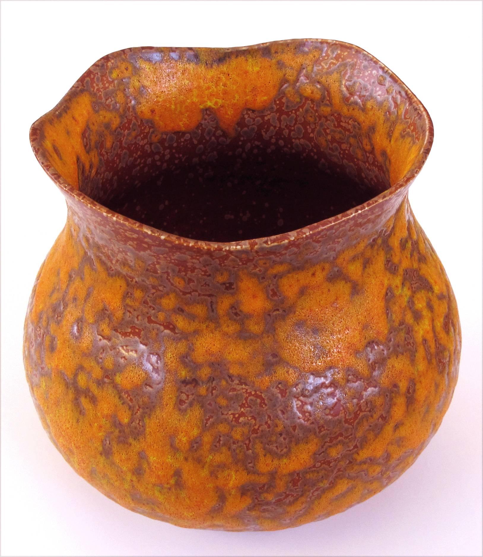 A Vintage American 1960's Royal Haeger Sunset Orange Peel Art Pottery Urn